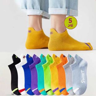 5 مجموعات جوارب رياضية نسائية قصيرة مقاومة للعرق جيدة التهوية - ألوان متنوعة