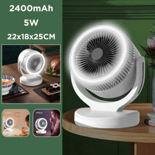 5W Rechargeable Fan with LED Light and 360 Rotation