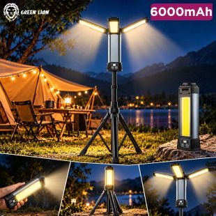 Trio Beam LED Camping Light with Tripod 2000 Lumens and 6000mAh Battery by Green Lion