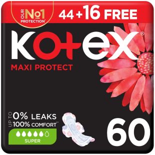Kotex Maxi Thick Super Pads 44 + 16 Free Pieces