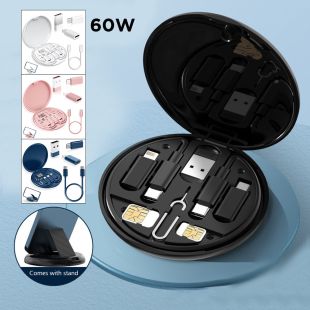 60W Fast Charging Multifunctional Data Cable Set with Storage Box Assorted Colors
