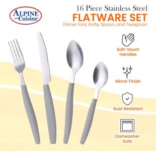 طقم أدوات مائدة ستانلس ستيل 16 قطعة من ALPINE CUISINE