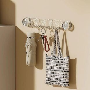 5 Hook Transparent Vacuum Suction Wall Organizer 40cm