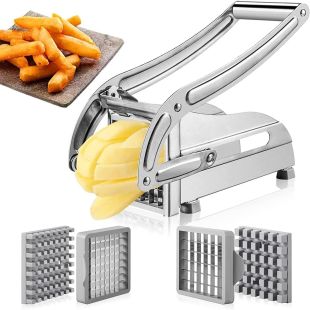 Stainless Steel French Fry Cutter with 2 Interchangeable Blades