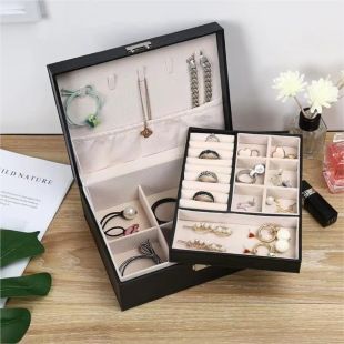 صندوق مجوهرات جلد محمول 2 طبقة 23 × 17 × 9 سم