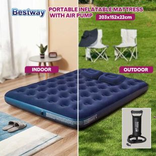 Portable Inflatable Mattress with Air Pump 203 x 152 x 22 cm by Bestway