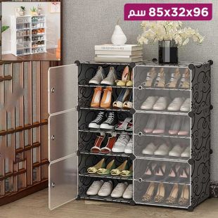 منظم أحذية 6 طبقات مزدوجة مع أبواب شفافة