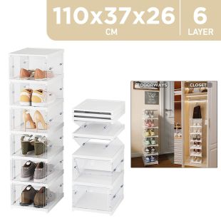 6 Layers Foldable Shoe Storage Organizer Box with Lids