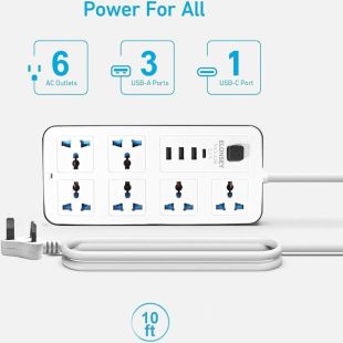 ELONSEY 6 Sockets Power Extension with USB-C and 3 USB Ports 3M