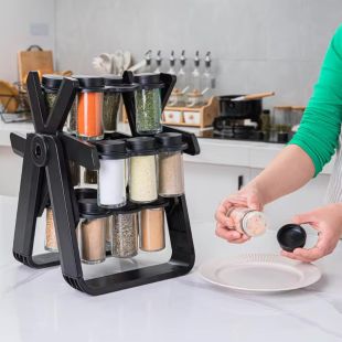 Rotating Spice Organizer with 18 Glass Spice Jars