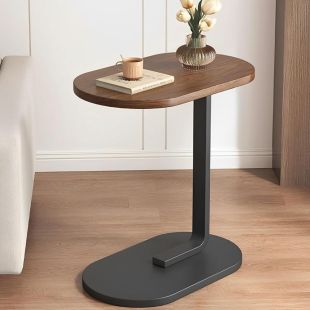 C Shaped Side Table with Metal Base and Frame 60 x 45 x 30 cm