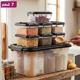 مجموعة 7 علب حفظ طعام بلاستيكية شفافة بتصميم معياري
