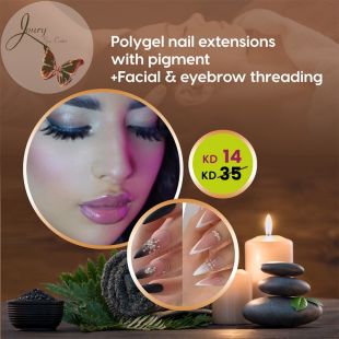 Polygel Nail Extensions with Color + Facial & Eyebrow Threading Package from Joury Spa Center