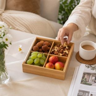 Bamboo 4 Compartment Snack Box with Transparent Lid