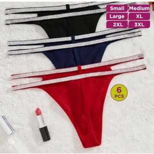 Attractive Colored Women’s Panties with Shiny Side Straps - 6Pcs
