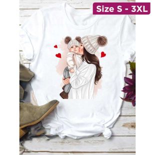 Polished Short-Sleeve Printed Top for Moms