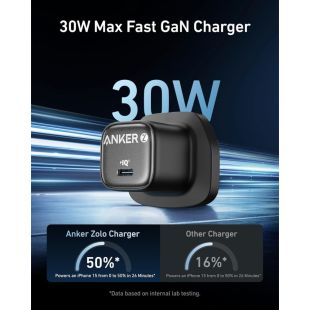 شاحن حائط Anker Zolo قوة 30 واط بمنفذ USB-C تقنية PD 3.0 من Anker