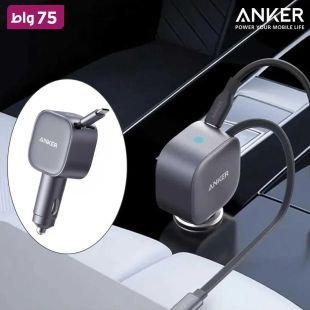 شاحن سيارة  Nano  قوة 75واط منفذ USB-C وكيبل USB-C مدمج قابل للسحب من Anker