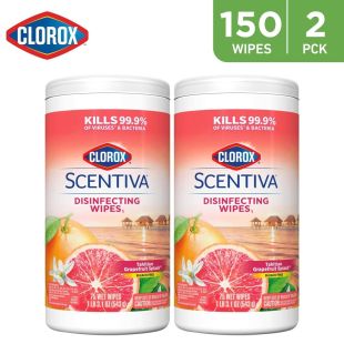 Clorox Scentiva Tahitian Grapefruit Splash Scented Disinfecting Wipes - 2 x 75 Wet Wipes