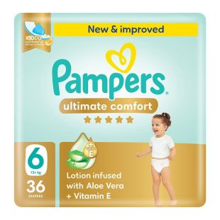 Pampers Baby Ultimate Comfort Taped Diapers Size 6 (13+ Kg) Mega Pack 36 Pcs