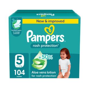 Pampers Rash Protection Taped Diapers, Size 5, 11-16kg, Giant Pack, 104 Count