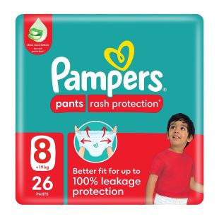 Pampers Rash Protection Pants Diapers, Size 8, 19+kg, Value Pack, 26 Count