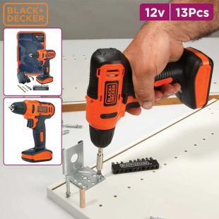 Black+Decker 12V Cordless Drill with 13Pcs Tool Set
