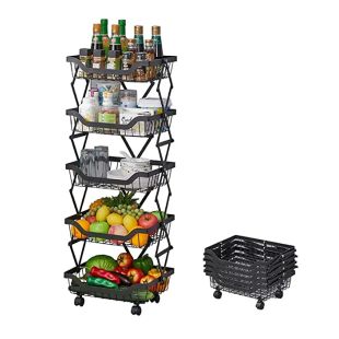 Adjustable Foldable Movable Storage Rack for Kitchen Use 5 Layer