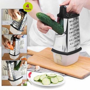 4-Sided Stainless Steel Grater with Handle & Storage Container
