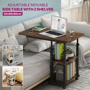 Adjustable Movable Side Table with 2 Shelves
