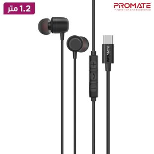 سماعة أذن سلكية USB-C مع خاصية إلغاء الضوضاء ENC طول 1.2 متر من Promate