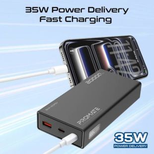 بطارية احتياطية بسعة 20000 مل أمبير مع منفذي USB-C ومنفذ USB-A قوة 35 واط من Promate