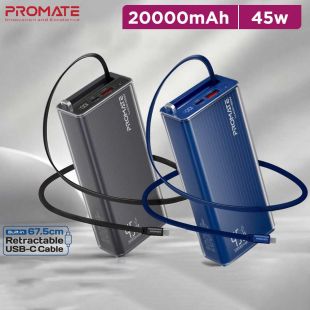 20000mAh Power Bank with Retractable Type-C Cable 45W by Promate