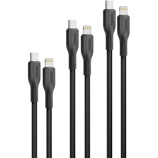 طقم 3 كيبلات Type-C إلى Lightning شحن سريع 27 واط 0.3 و1.2 و2 متر من Promate