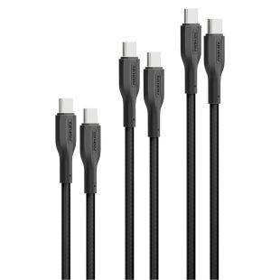 طقم 3 كيبلات Type-C إلى Type-C شحن سريع 60 واط 0.3 و1.2 و2 متر من Promate