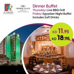 Enjoy Thursday BBQ or Friday Egyptian Dinner Buffet at Al Ahmadi Restaurant - Crowne Plaza Hotel