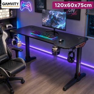 Gamvity Professional Gaming Desk with RGB LED Lights 120 x 60 x 75 cm - Black