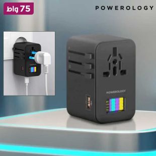 شاحن سفر عالمي GaN بقدرة 75 واط وشاشة عرض من Powerology