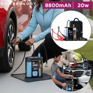 Powerology 8800mAh Jump Starter and Air Compressor with 20W Power Bank - Transparent