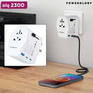 محول سفر عالمي قوة 2300 واط مع شحن سريع GaN بقوة 45 واط - أبيض من Powerology