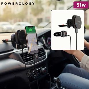 Powerology Nexar Smart Car Charger 51W with Wireless CarPlay