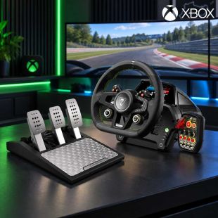 طقم عجلة قيادة ودواسات سباق مع رد فعل بقوة 7.2 نيوتن متر لأجهزة Xbox والكمبيوتر من Turtle Beach