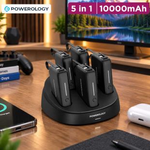 Powerology 5 in 1 Power Station 10000mAh with Built-In Cables