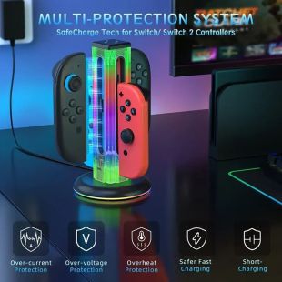 قاعدة شحن 4 في 1 لوحدات Joy-Con لأجهزة Nintendo Switch من JYS