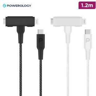 Powerology 1.2m Braided Type-C to Type-C and Lightning Cable