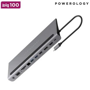 قاعدة لابتوب ذكية وموزع منافذ شامل 11 في 1 بقوة 100 واط من Powerology