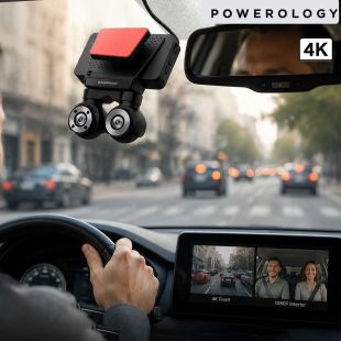 كاميرا تسجيل قيادة السيارة بعدسة مزدوجة بدقة 4K مع كاميرا داخلية من Powerology