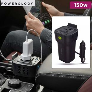 Powerology 150W Cup Holder Power Inverter with USB-C PD