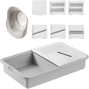 Multifunctional Vegetable Cutter and Peeler with Storage Tray and 5 Replaceable Blades