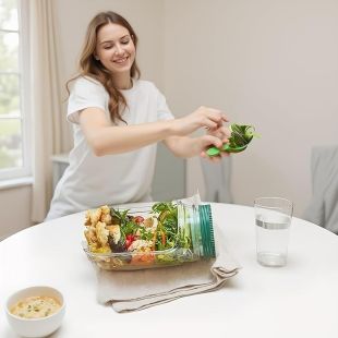 مرطبان بلاستيك حفظ السلطة بفتحة جانبية 1 لتر